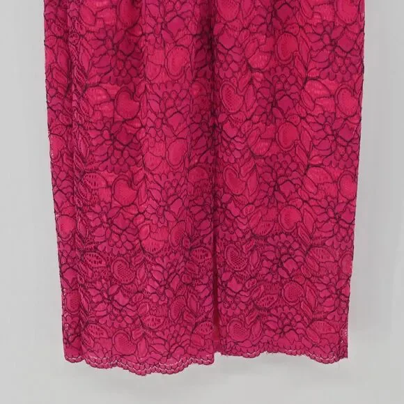 MONIQUE LHUILLIER Dress Sz 6 Pink Lace Sheath Floral Overlay Scalloped Cocktail - Picture 7 of 13